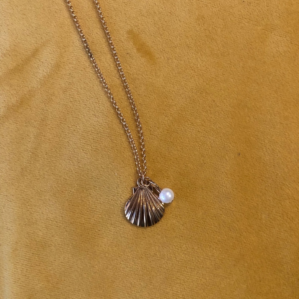 Gold Shell Chain Necklace with Mini Pearls Coastal Boho Statement Jewelry